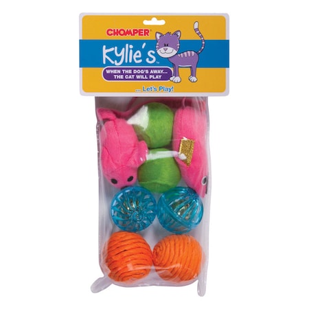 Kylies Chomper Kylies Brights Assorted Plush/Rubber Mouse and Ball Pet Toy Large 8 pc IDC10064